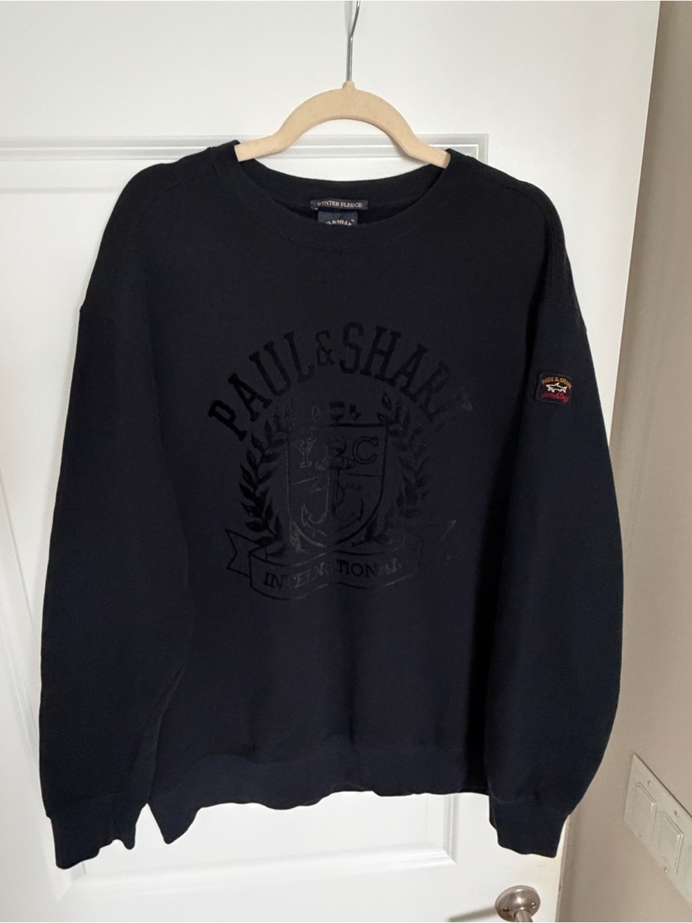 Paul & Shark Black Crewneck Sweatshirt with Embossed Crest XL